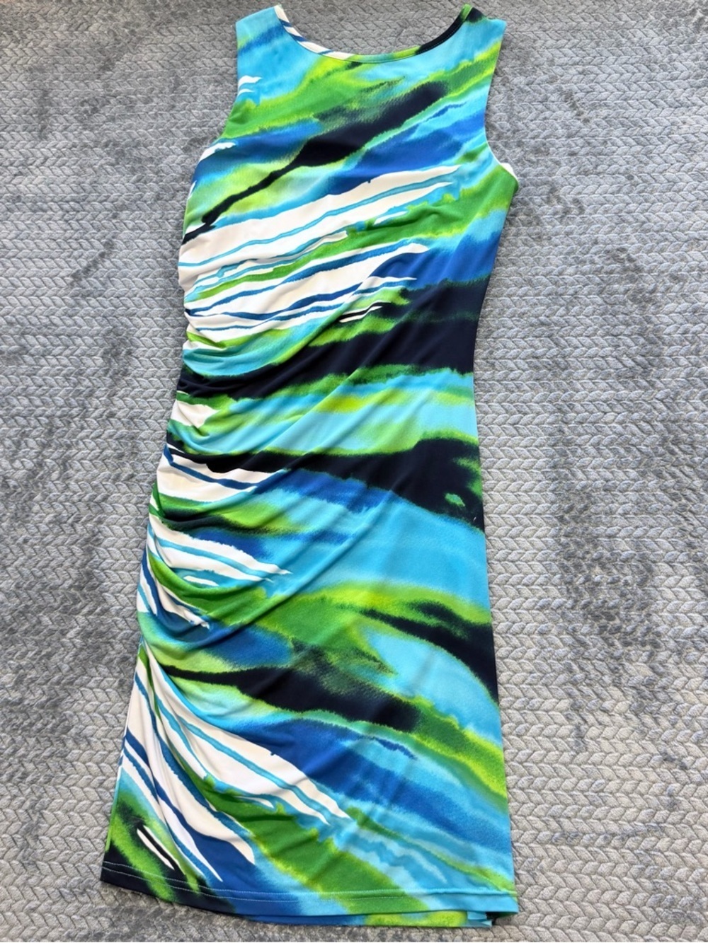 Joseph Ribkoff Abstract Multi-Color Ruched Sheath Dress Size 14 - Picture 2 of 10
